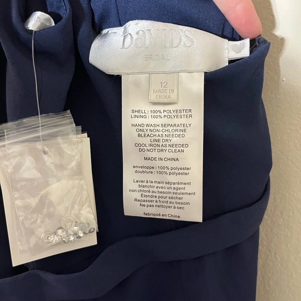 NWT David’s Bridal Keyhole Halter Jewel Neckline Maxi Dress Marine Navy - Picture 7 of 7